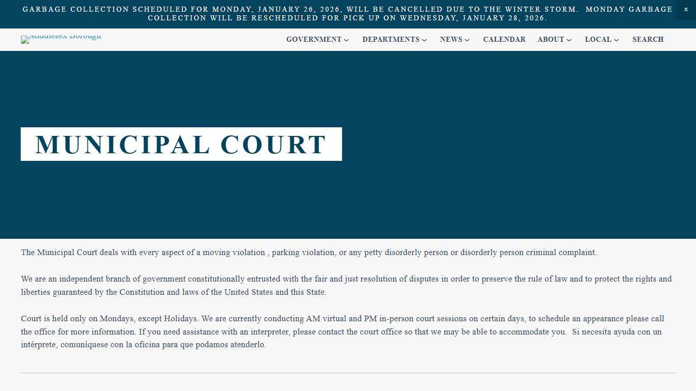 Municipal Court — Middlesex Borough