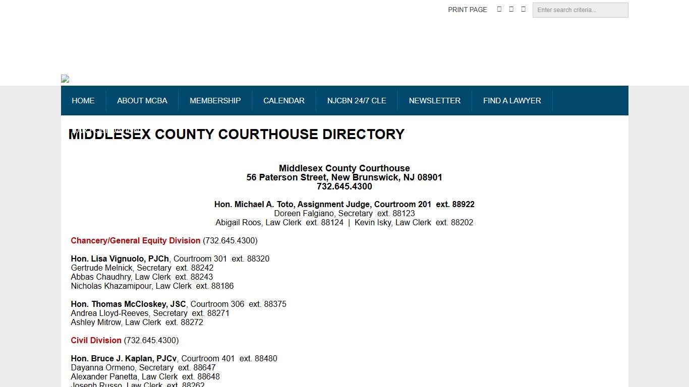 Middlesex County Courthouse Directory