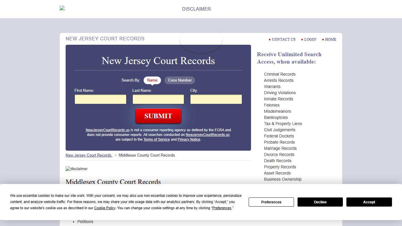 Middlesex County Court Records NewJerseyCourtRecords.us